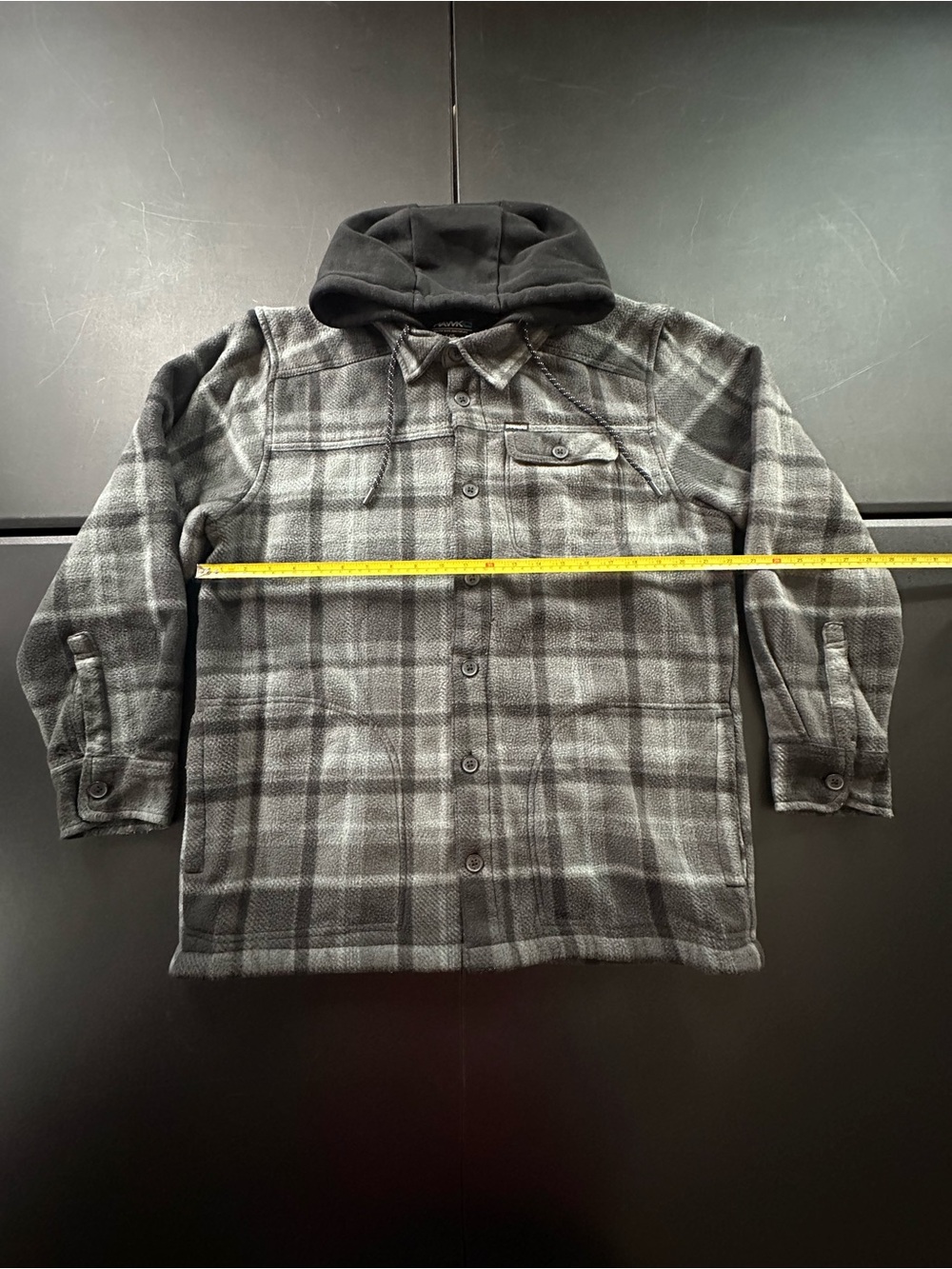 Tony Hawk Black and Gray Plaid Fleece Hoodie Jacket (Has small hole)